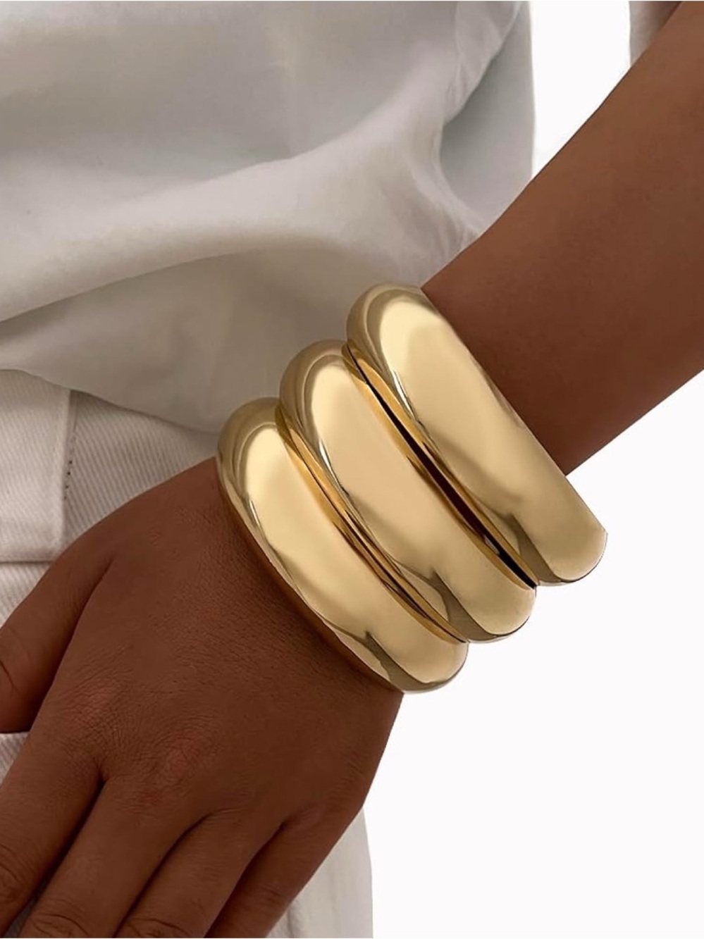 14K Gold Plated Chunky Cuff Bangle Bracelet set